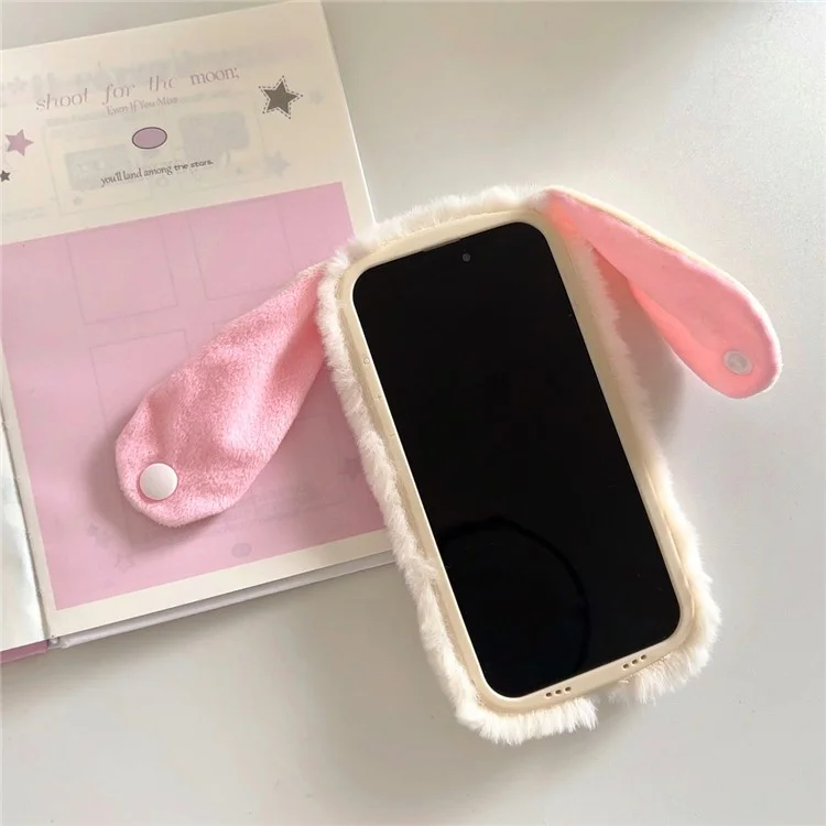 Для Iphone 15 Pro Max Case Cult Line Rabbit Lens Lins Kickstand TPU Теплый Плюшевый Портативный Телефон. - Белый