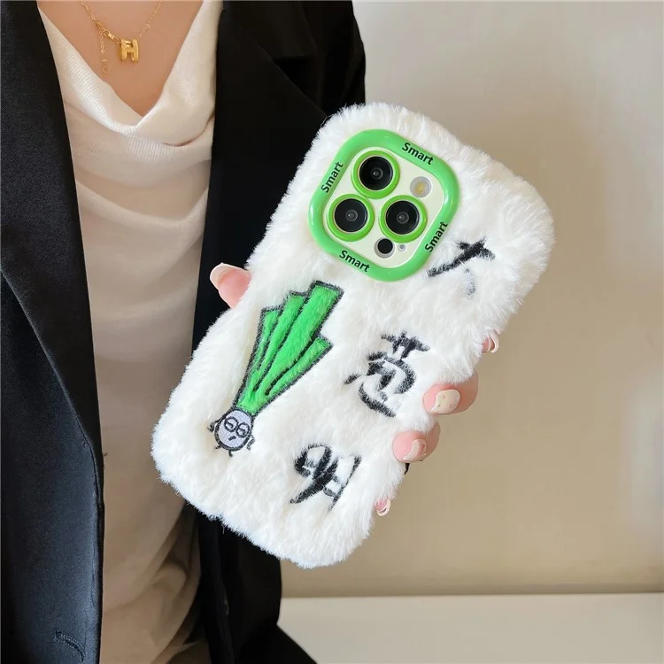 Para Iphone 15 Pro Max Case Green China Cebolla de Cebolla Kickstand TPU Cortada de Teléfono de Felpa Caliente