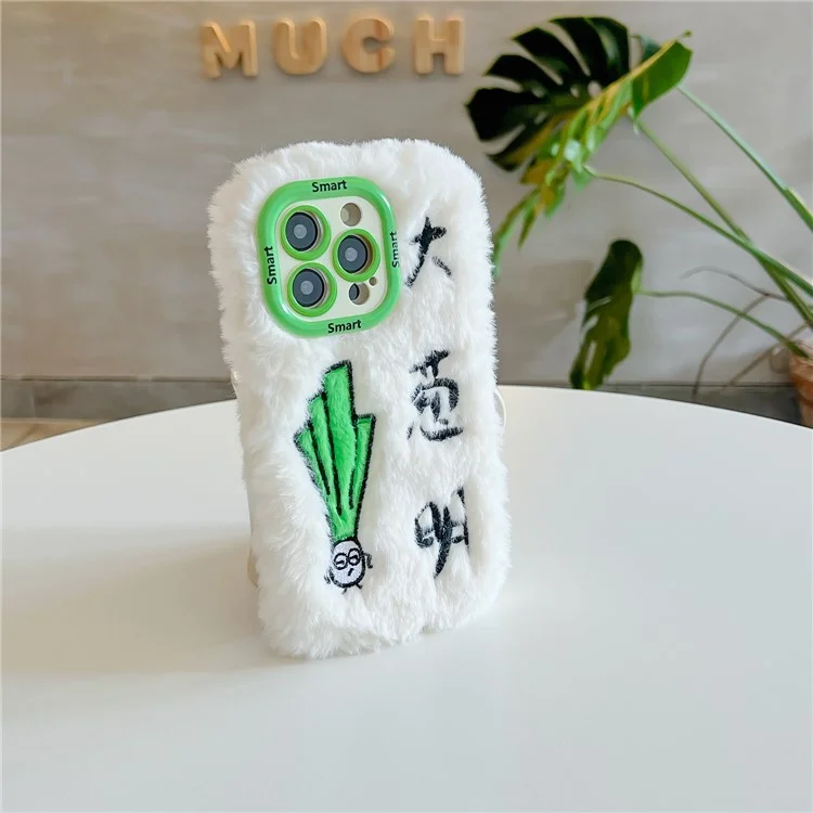 Para Iphone 15 Pro Max Case Green China Cebolla de Cebolla Kickstand TPU Cortada de Teléfono de Felpa Caliente