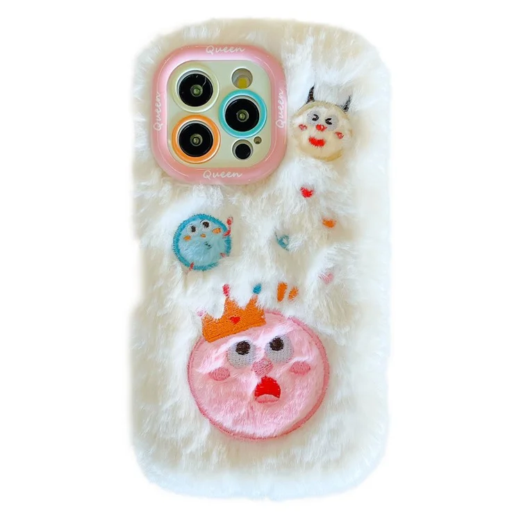 Für Iphone 15 Pro Max Case Planet Monster Objektiv Kickstand TPU Plüsch Pelzy Telefonabdeckung - Weiß