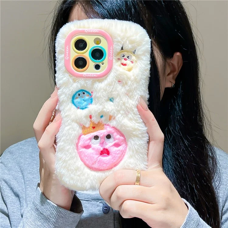 Für Iphone 15 Pro Max Case Planet Monster Objektiv Kickstand TPU Plüsch Pelzy Telefonabdeckung - Weiß