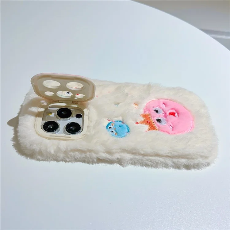 Für Iphone 15 Pro Max Case Planet Monster Objektiv Kickstand TPU Plüsch Pelzy Telefonabdeckung - Weiß