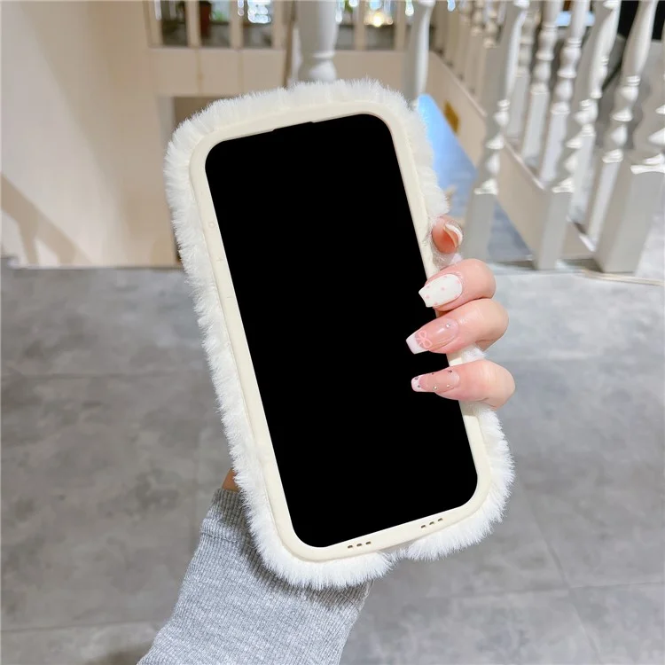Für Iphone 15 Pro Max Case Planet Monster Objektiv Kickstand TPU Plüsch Pelzy Telefonabdeckung - Weiß