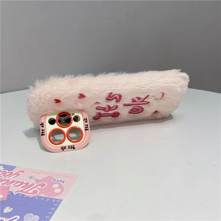 Para el Iphone 15 Pro Max Case Está Bien Lente Kickstand TPU Fuge Furry Telephip Cover - Rosa
