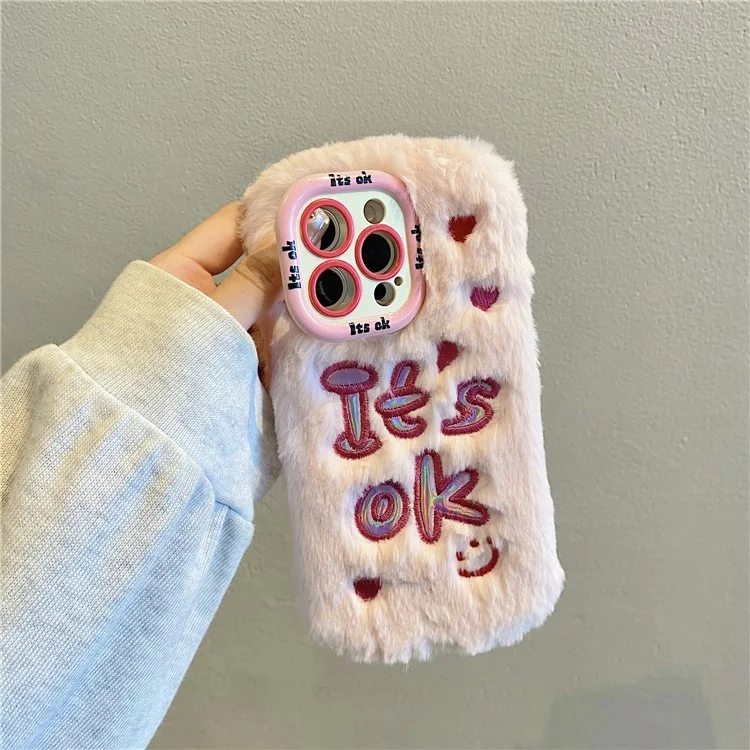 Para el Iphone 15 Pro Max Case Está Bien Lente Kickstand TPU Fuge Furry Telephip Cover - Rosa
