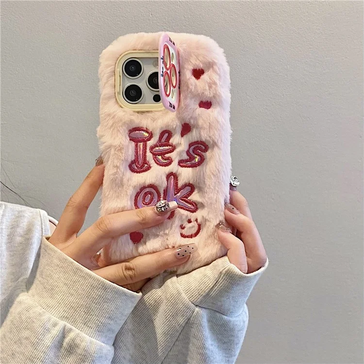 Para el Iphone 15 Pro Max Case Está Bien Lente Kickstand TPU Fuge Furry Telephip Cover - Rosa