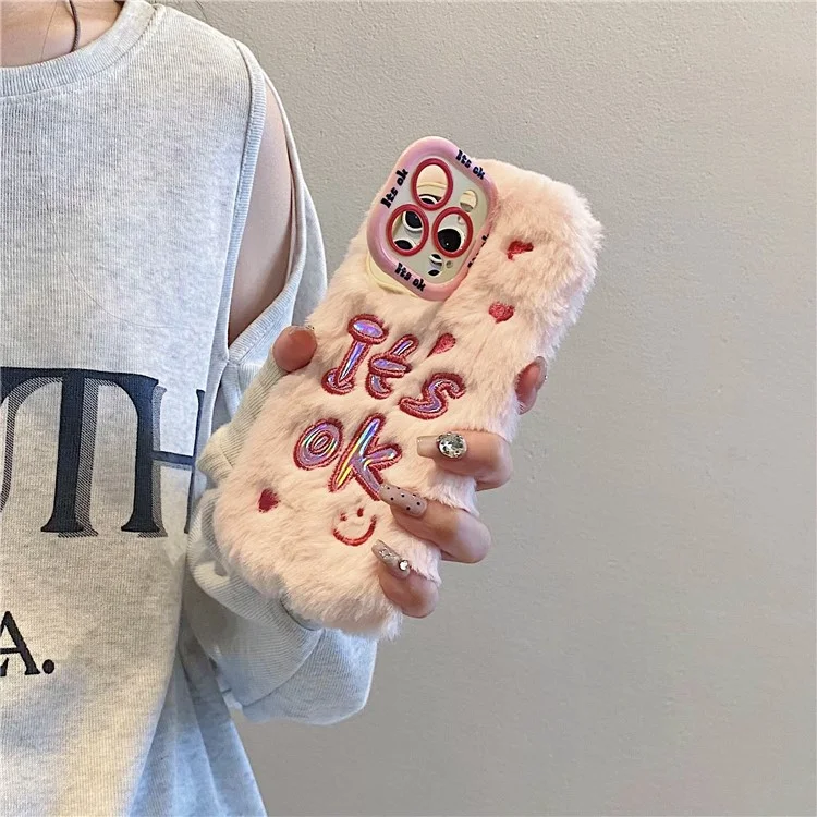 Para el Iphone 15 Pro Max Case Está Bien Lente Kickstand TPU Fuge Furry Telephip Cover - Rosa