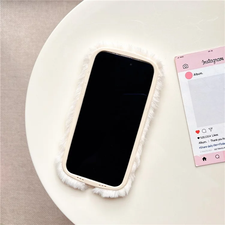 Для Iphone 15 Pro Max Case Case Throughed Dachshund Lens Lens Lins Wickstand TPU Шикарная Пушистая Телефонная Крышка - Белый