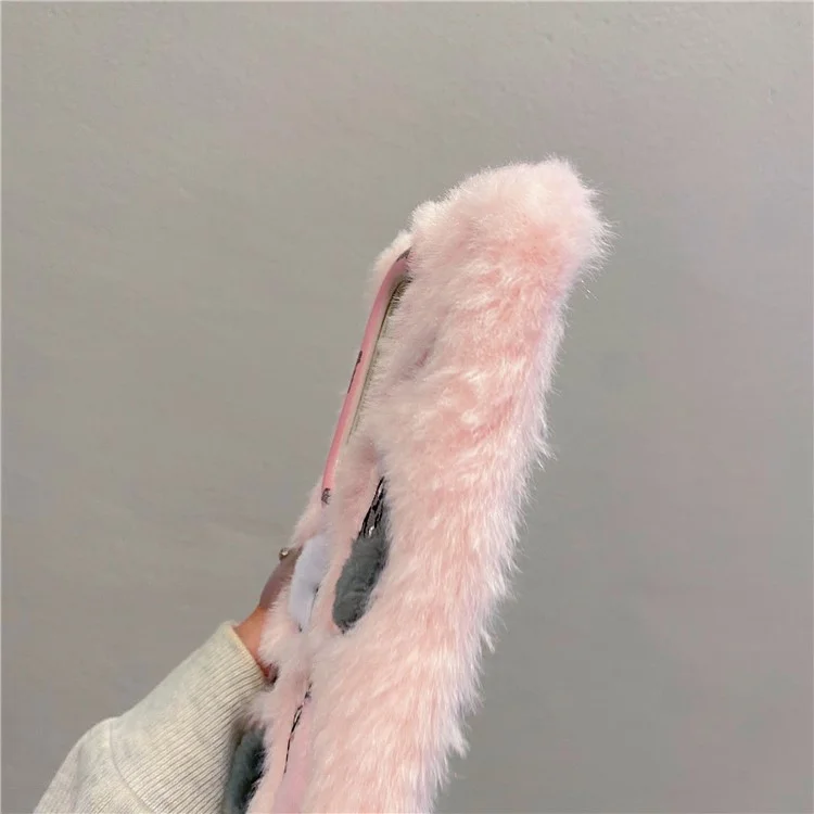 KJS-007 For Samsung Galaxy S24 Ultra Case Embroidered Sheeps Lens Kickstand TPU Plush Furry Phone Cover - Pink