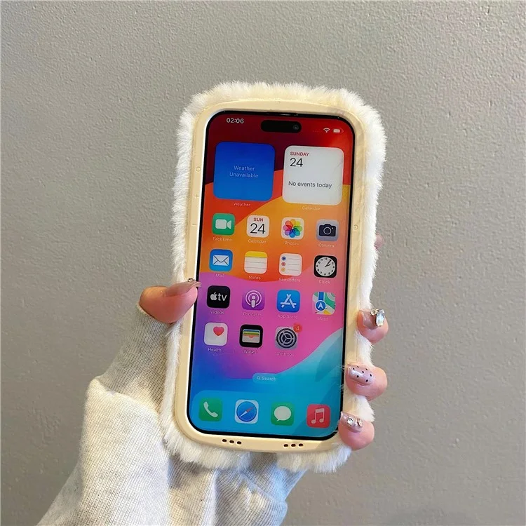 KJS-003 Para Iphone 15 Pro Max Case Patrón Rose Plush+tpu Telephip Cover With Lens Frame Kickstand - Blanco