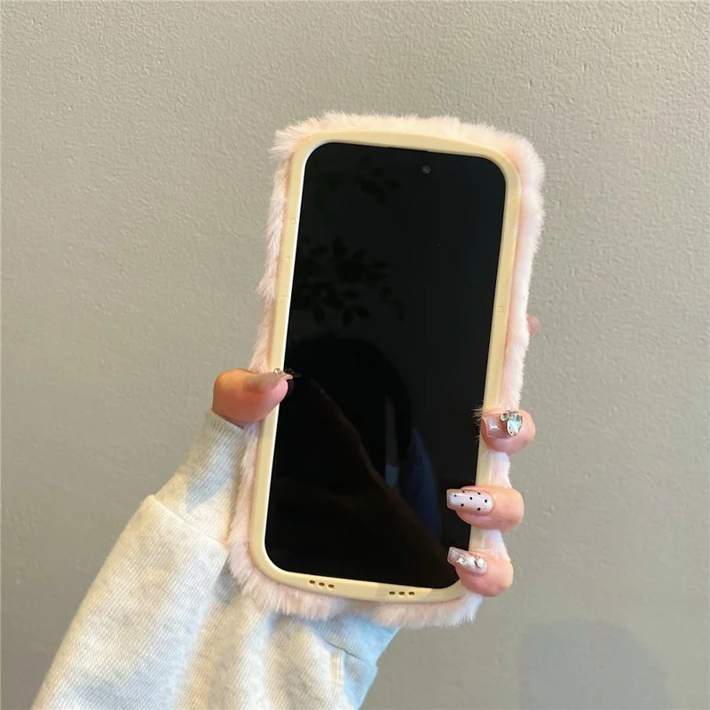 KJS-001 Per Iphone 15 Pro Max Case Play Modello di Scheda Plush+copertina Telefonica Tpu Con Cavalletto Del Telaio Dell'obiettivo - Rosa