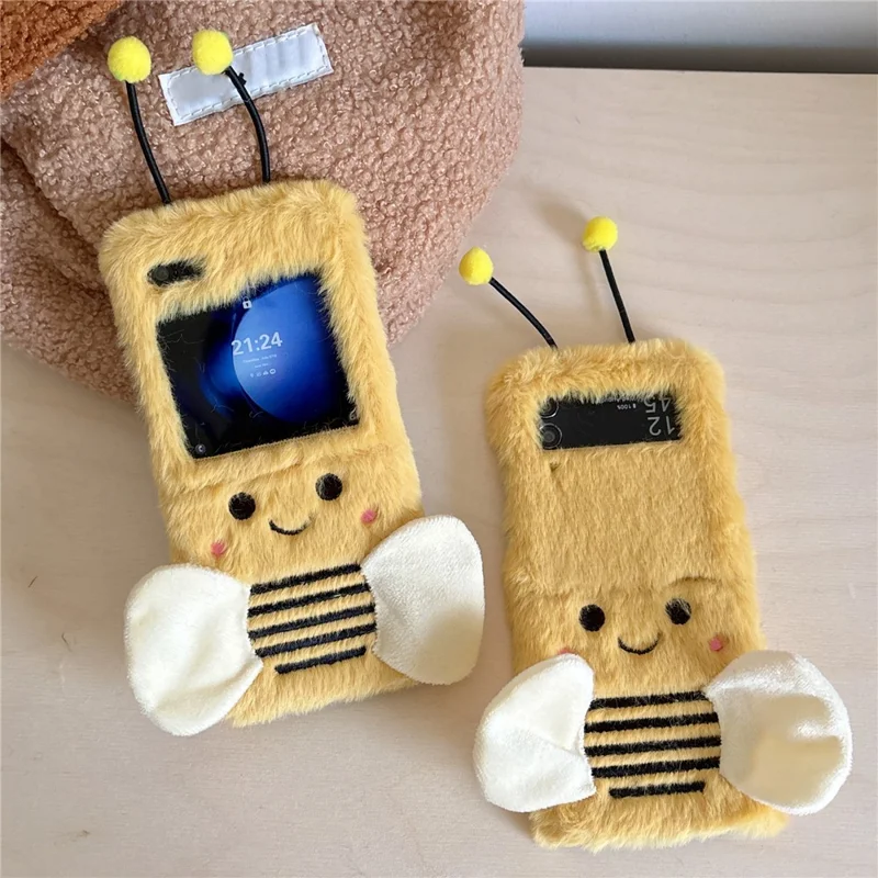 KJS-026 Para Samsung Galaxy Z Flip6 5G Case Patrón de Abejas Plush+TPU Teléfono Cubierta