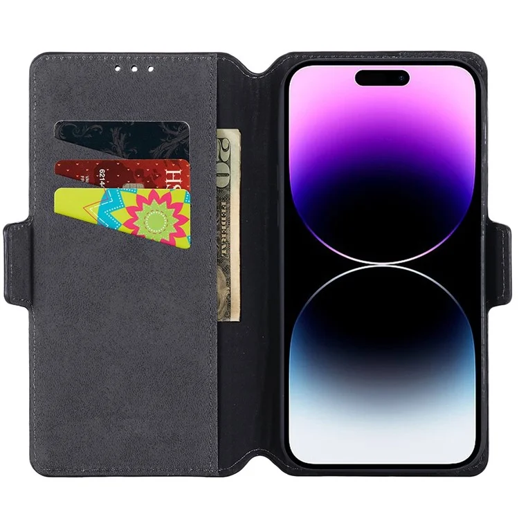 MUXMA MX115 PU Leather Case for iPhone 14 Pro, Cross Texture Side Magnetic Clasp Stand Wallet Folio Flip Phone Shockproof Cover - White