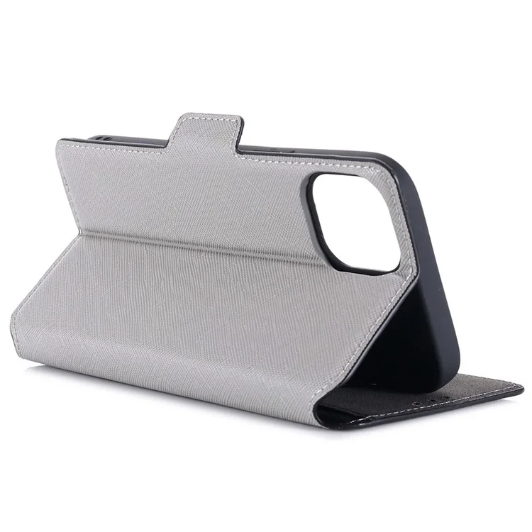 MUXMA MX115 PU Leather Case for iPhone 14 Pro, Cross Texture Side Magnetic Clasp Stand Wallet Folio Flip Phone Shockproof Cover - White
