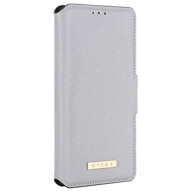 MUXMA MX115 PU Leather Case for iPhone 14 Pro, Cross Texture Side Magnetic Clasp Stand Wallet Folio Flip Phone Shockproof Cover - White