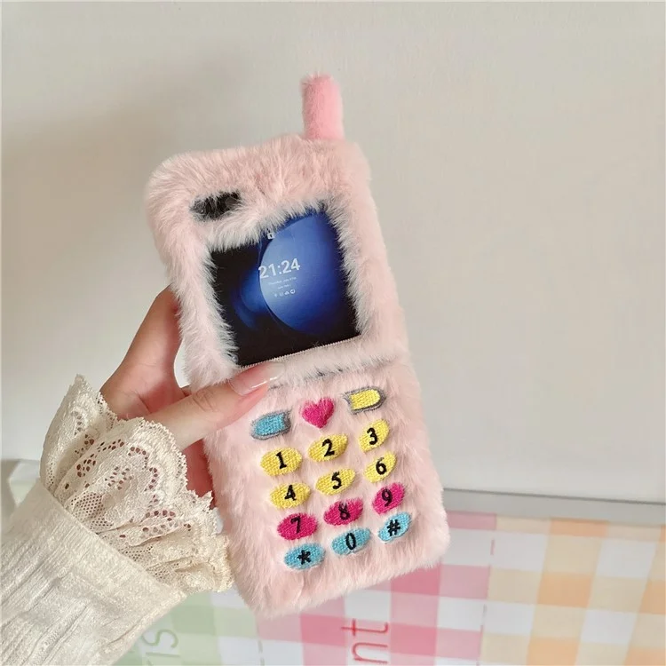 KJS-004 Pour Samsung Galaxy Z Flip6 5G Case Retro Phone Style Broidered Cadro Keys Hard PC Couverture Téléphone Chaud - Rose