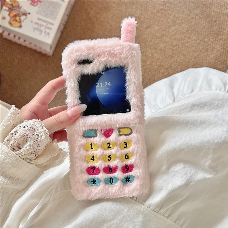 KJS-004 Pour Samsung Galaxy Z Flip6 5G Case Retro Phone Style Broidered Cadro Keys Hard PC Couverture Téléphone Chaud - Rose
