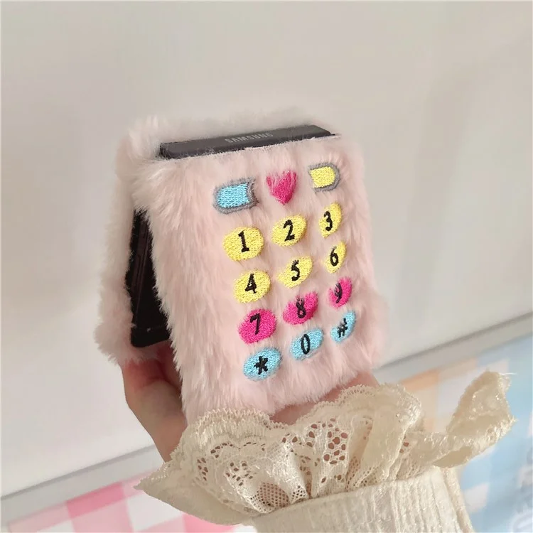 KJS-004 Pour Samsung Galaxy Z Flip6 5G Case Retro Phone Style Broidered Cadro Keys Hard PC Couverture Téléphone Chaud - Rose