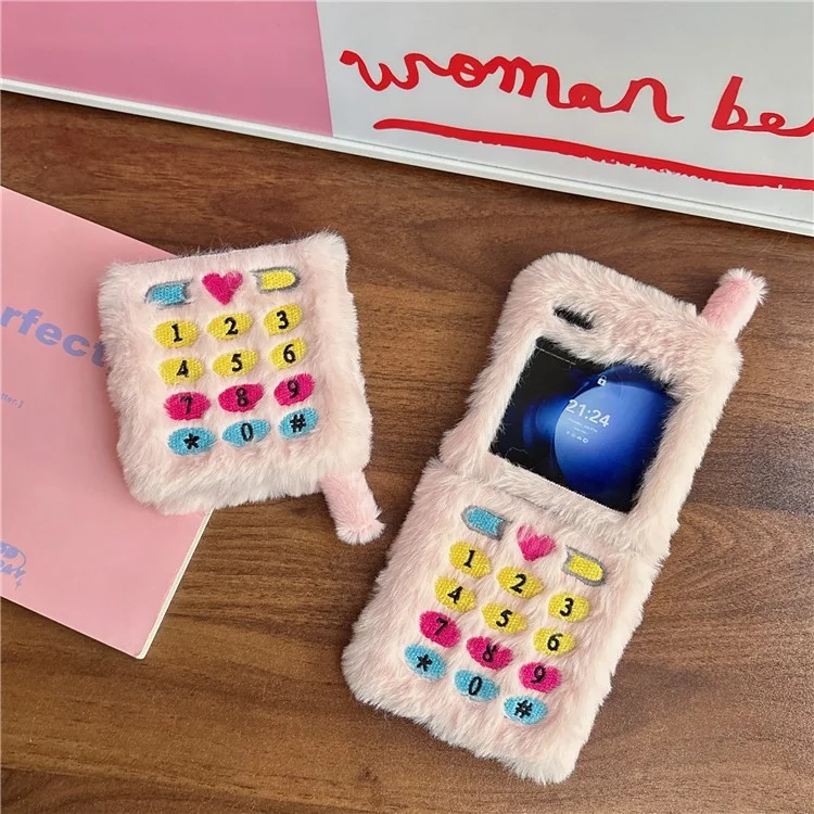 KJS-004 Pour Samsung Galaxy Z Flip6 5G Case Retro Phone Style Broidered Cadro Keys Hard PC Couverture Téléphone Chaud - Rose