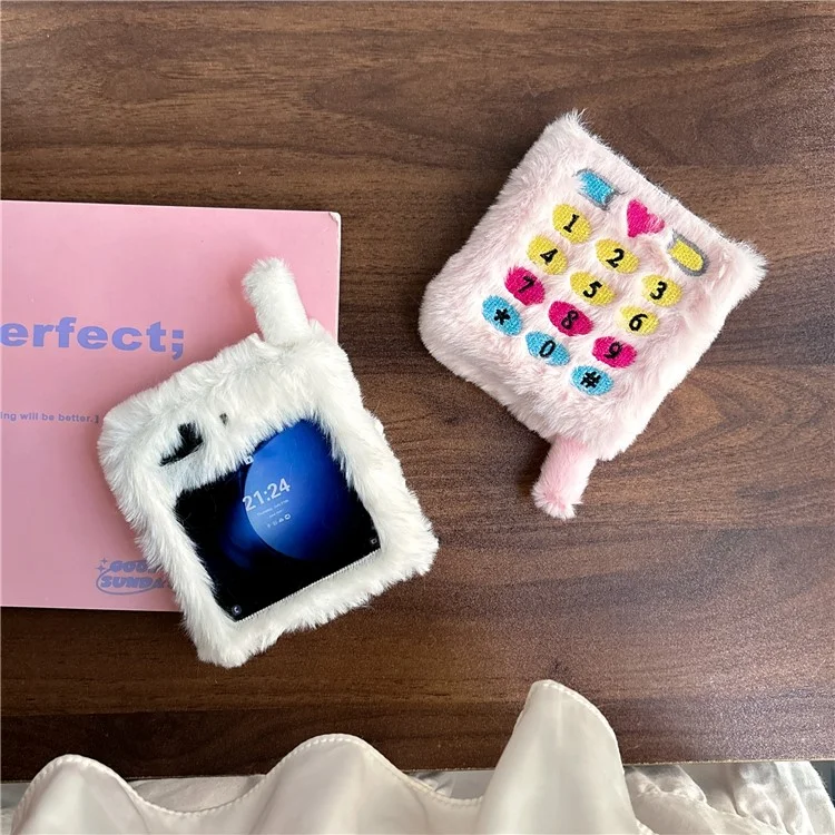KJS-004 Pour Samsung Galaxy Z Flip6 5G Case Retro Phone Style Broidered Cadro Keys Hard PC Couverture Téléphone Chaud - Rose