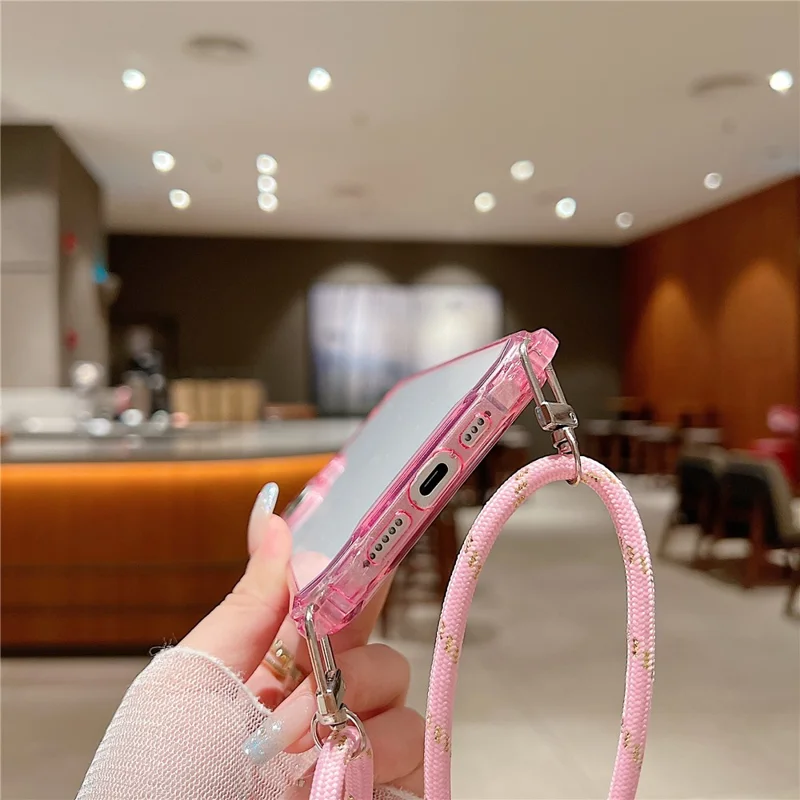 Pour Iphone 16 Plus Case Tpu + Acrylique Couverture de Téléphone Avec Bandoulière - Rose