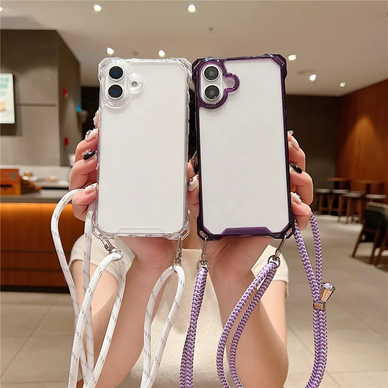 Für Das Iphone 16 Hülle Tpu+acrylclear -telefonabdeckung Mit Schultergurt - Rosa
