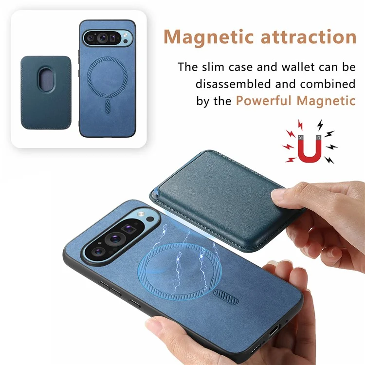 Para Google Pixel 9 Pro XL Case Bag Magnetic Magnetable Leather+TPU Teléfono Cubierta - Azul