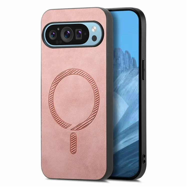 Para Google Pixel 9 Pro XL Back Case de Cuero Compatible Con la Cubierta Del Teléfono Magsafe Skin-Touch - Rosa