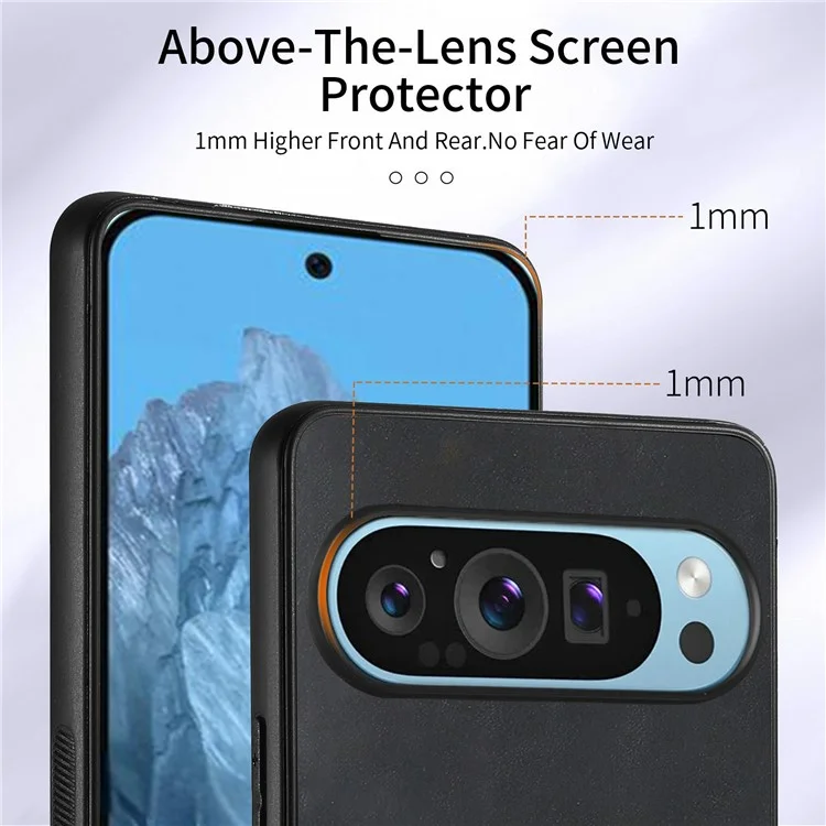 Per Google Pixel 9 Pro XL Case Kickstand in Pelle+slot di Scheda di Copertina di Protezione Non Slip Tpu - Nero