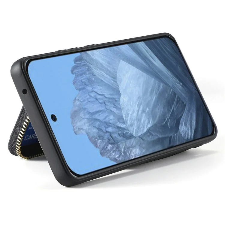 Für Google Pixel 9 Pro XL Hülle Zipper -kartenhalter PU Leather Telefon Zurück Mit Langem Riemen - Schwarz