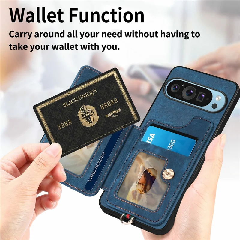 Para o Google Pixel 9 Pro XL Case RFID Bloqueio de Bolsa+tpu Slots de Cartão de Capa de Telefone Tpu, Suporte Para Anel - Rosa