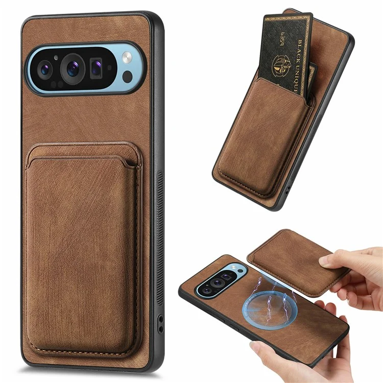 Para Google Pixel 9 Pro XL Case Leather+TPU Retro Telep Cover Con Ranura de Tarjeta Desmontable - Marrón
