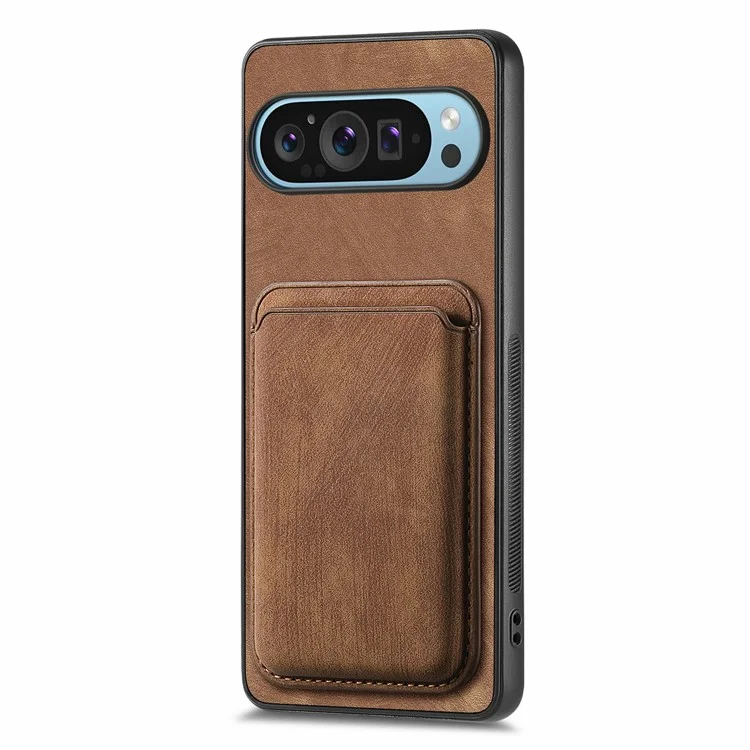 Para Google Pixel 9 Pro XL Case Leather+TPU Retro Telep Cover Con Ranura de Tarjeta Desmontable - Marrón