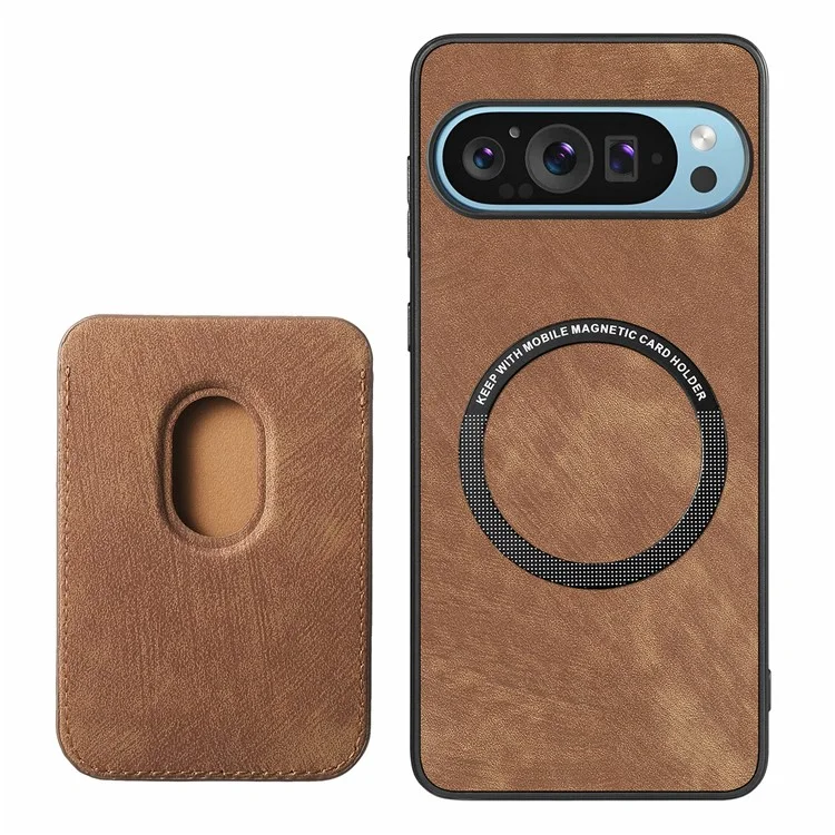 Para Google Pixel 9 Pro XL Case Leather+TPU Retro Telep Cover Con Ranura de Tarjeta Desmontable - Marrón