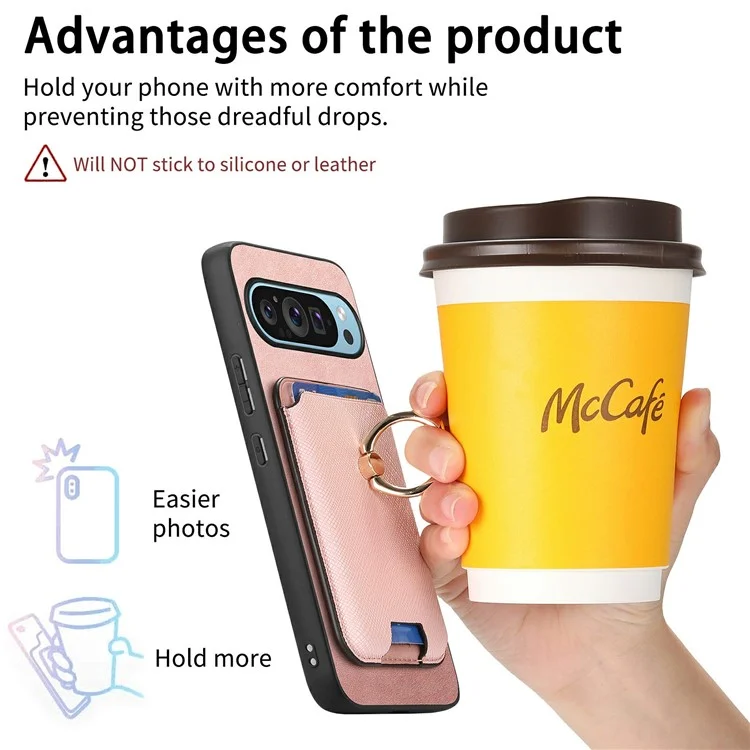 Für Google Pixel 9 Pro XL Magnetic Case Leder+tpu -telefonabdeckung Abnehmbarer Kartenbeutel - Orange