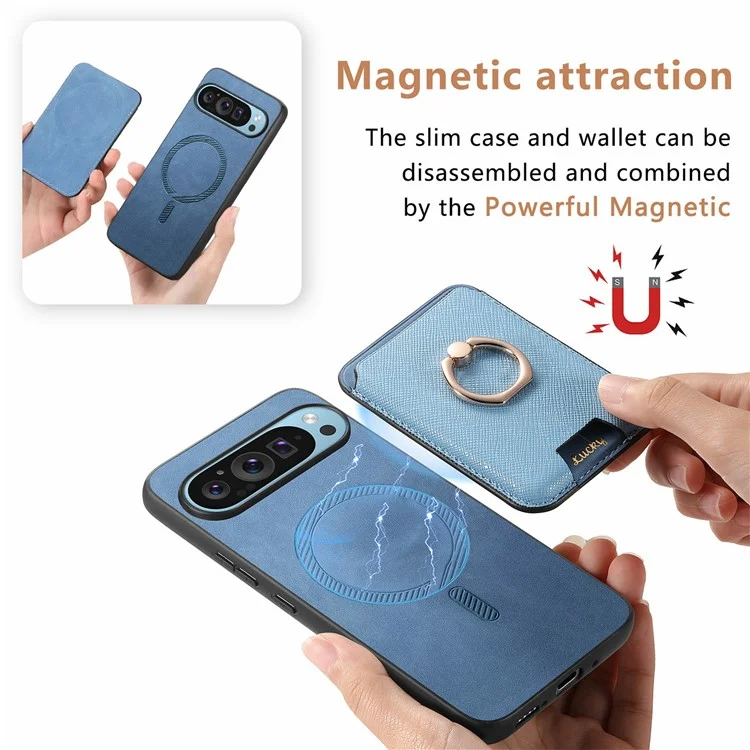 Für Google Pixel 9 Pro XL Magnetic Case Leder+tpu -telefonabdeckung Abnehmbarer Kartenbeutel - Orange