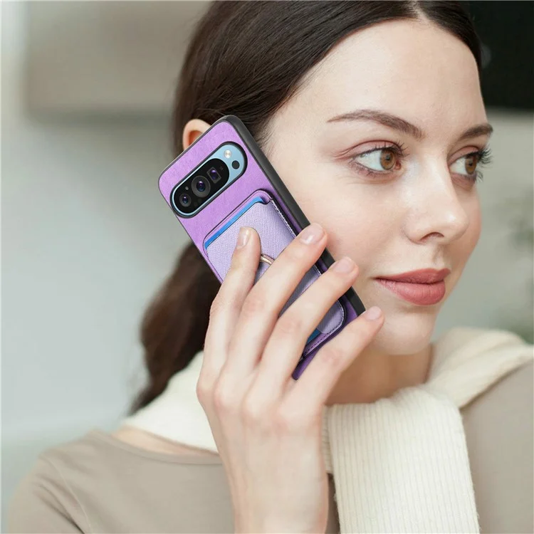 Für Google Pixel 9 Pro XL Magnetic Case Leder+tpu -telefonabdeckung Abnehmbarer Kartenbeutel - Orange