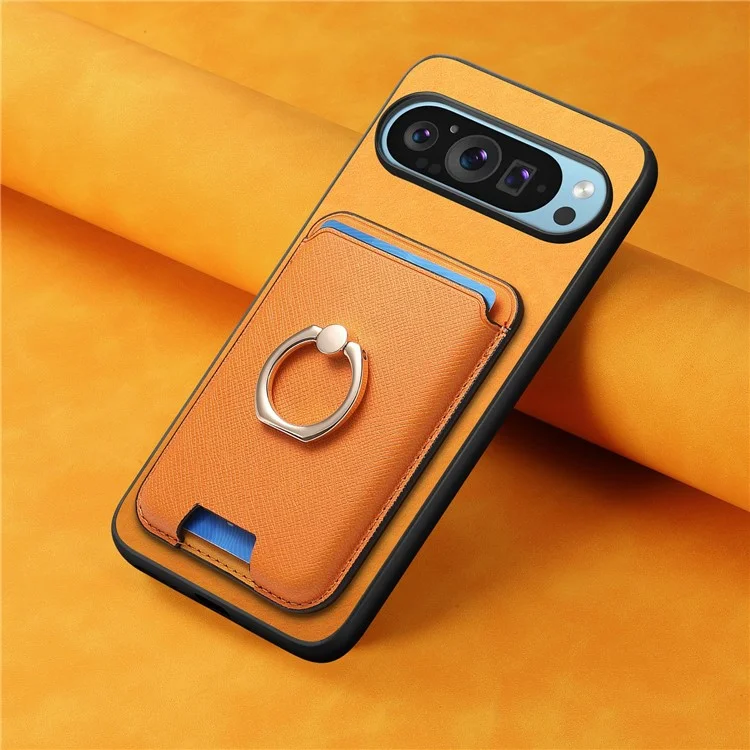 Für Google Pixel 9 Pro XL Magnetic Case Leder+tpu -telefonabdeckung Abnehmbarer Kartenbeutel - Orange
