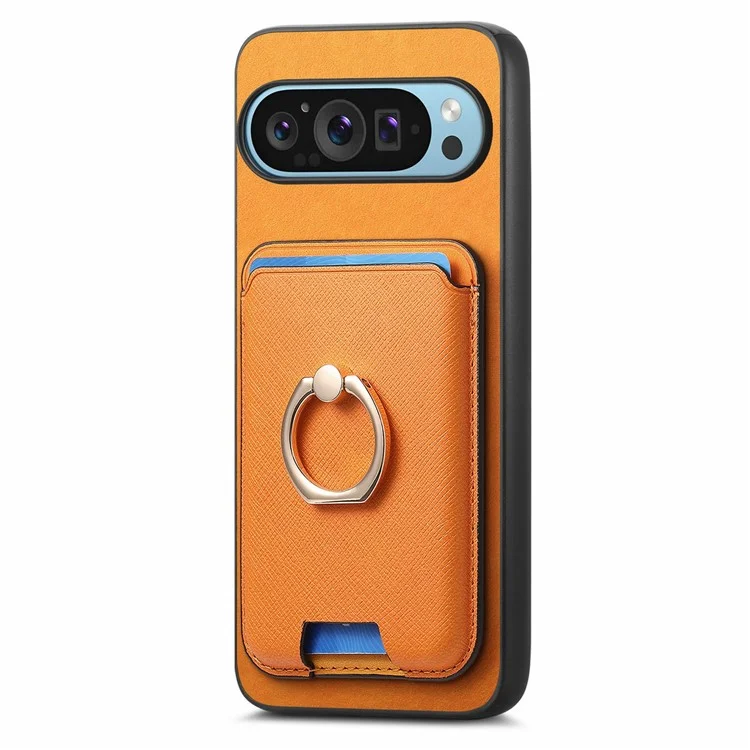 Für Google Pixel 9 Pro XL Magnetic Case Leder+tpu -telefonabdeckung Abnehmbarer Kartenbeutel - Orange
