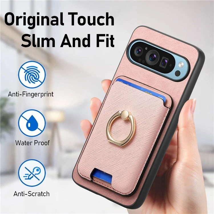 Für Google Pixel 9 Pro XL Magnetic Case Leder+tpu -telefonabdeckung Abnehmbarer Kartenbeutel - Orange