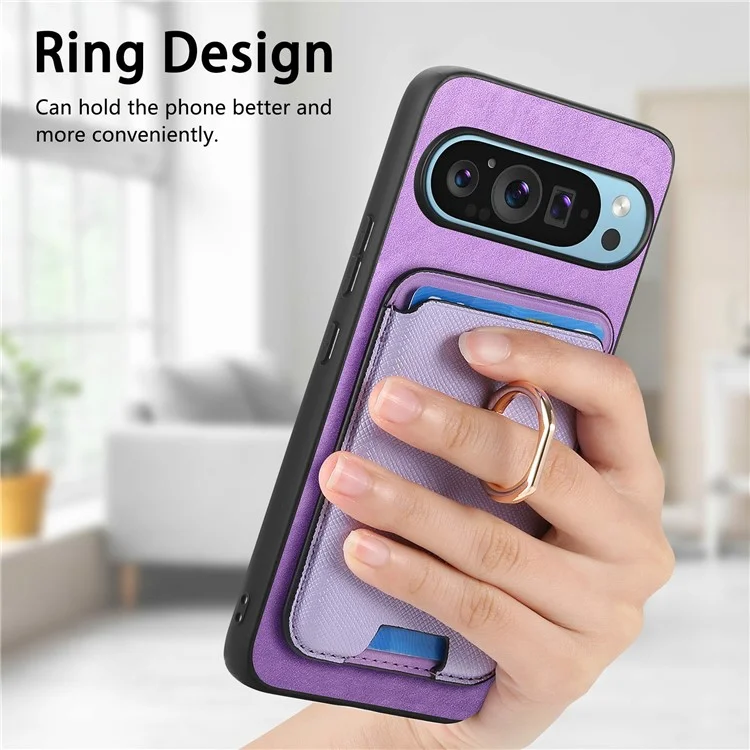 Für Google Pixel 9 Pro XL Magnetic Case Leder+tpu -telefonabdeckung Abnehmbarer Kartenbeutel - Orange