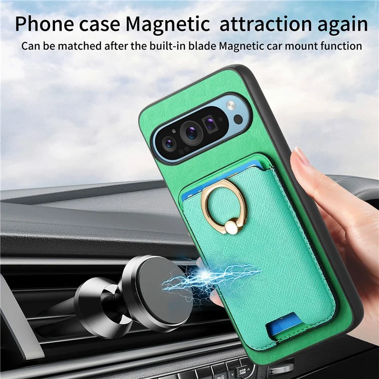 Für Google Pixel 9 Pro XL Magnetic Case Leder+tpu -telefonabdeckung Abnehmbarer Kartenbeutel - Orange