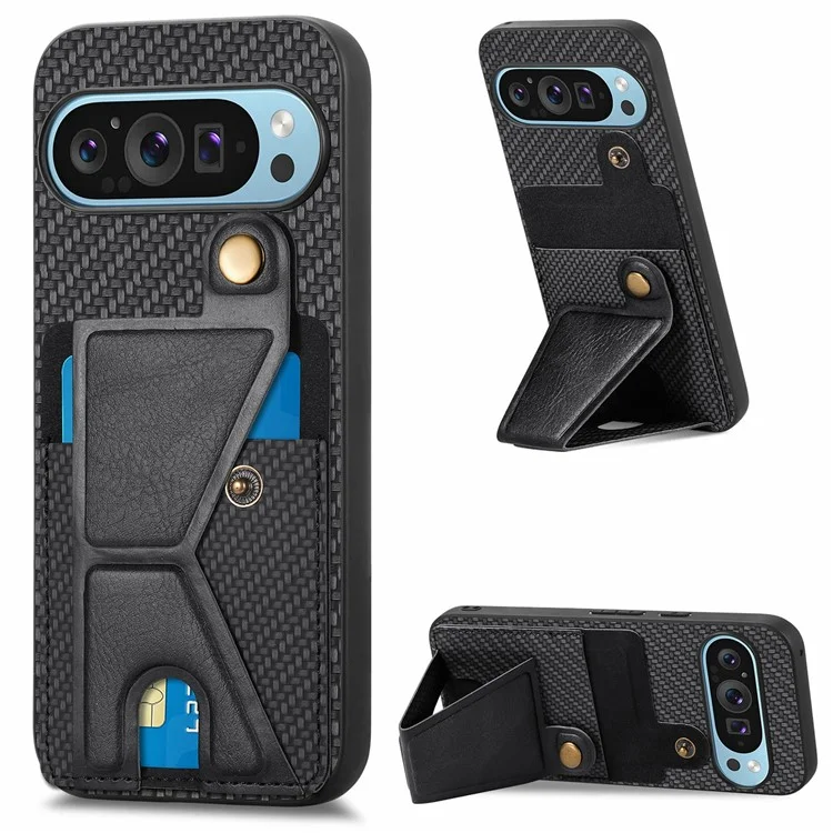 Para o Google Pixel 9 Pro XL Case k Kickstand Leather+PC+TPU Cappo do Telefone - Preto