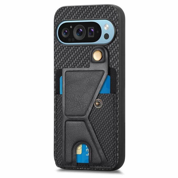 Para o Google Pixel 9 Pro XL Case k Kickstand Leather+PC+TPU Cappo do Telefone - Preto