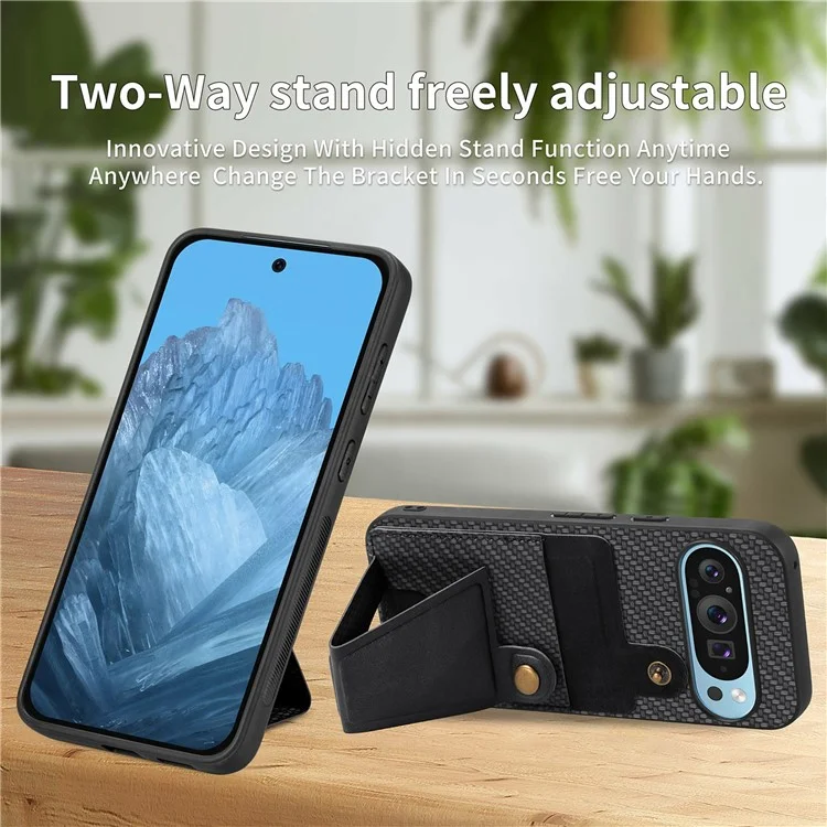 Para o Google Pixel 9 Pro XL Case k Kickstand Leather+PC+TPU Cappo do Telefone - Preto