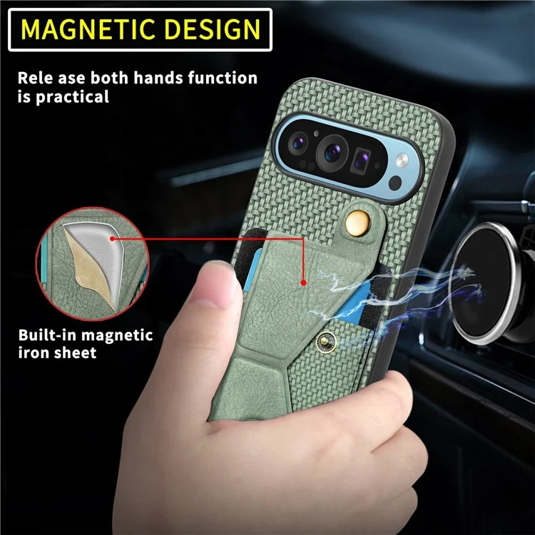 Para o Google Pixel 9 Pro XL Case k Kickstand Leather+PC+TPU Cappo do Telefone - Preto