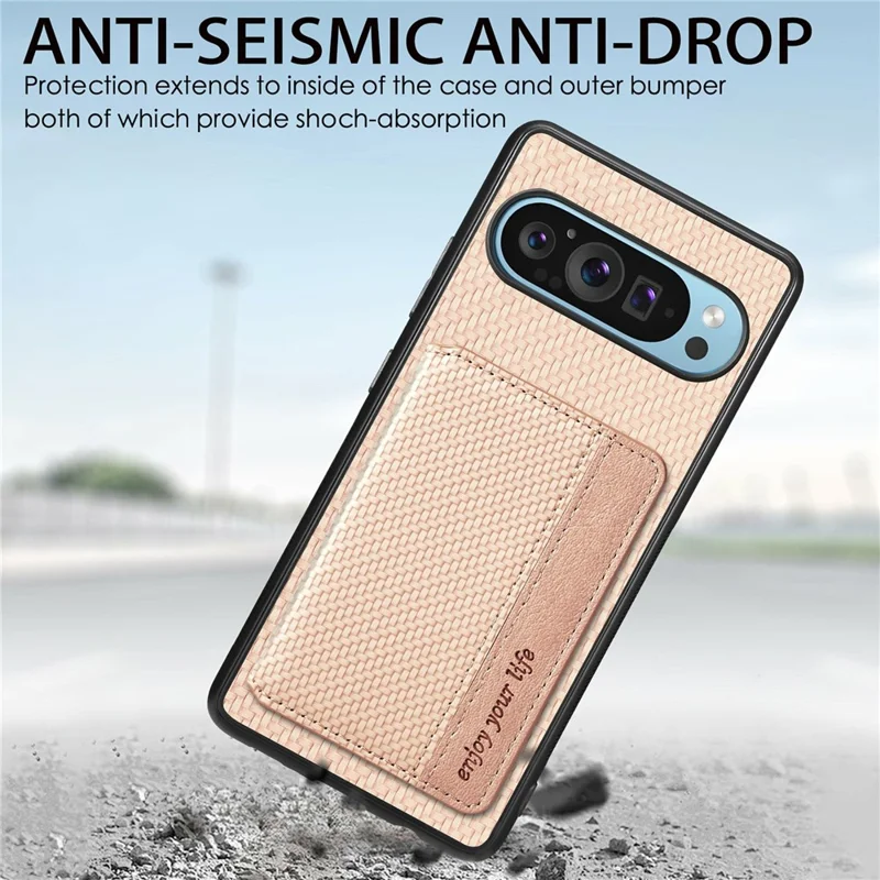 Para Google Pixel 9 Pro XL Case Rfid Bloqueo de la Tarjeta de Bloqueo de Cuero de Fibra de Carbono+pc+tpu Teléfono Cubierta - Verde