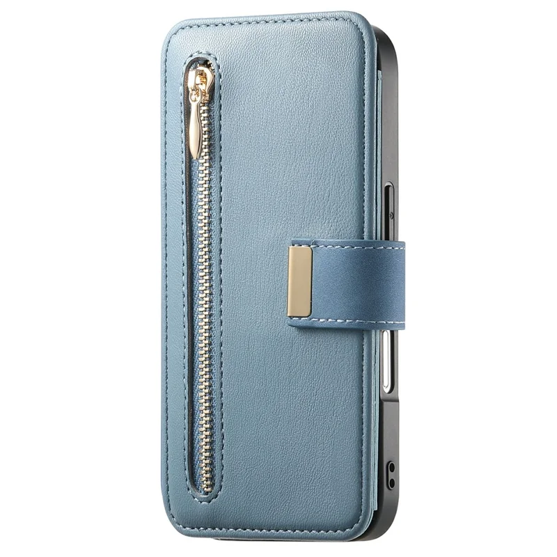 For iPhone 16 Plus Magnetic Leather Case with Detachable RFID Blocking Zipper Wallet Cover - Blue