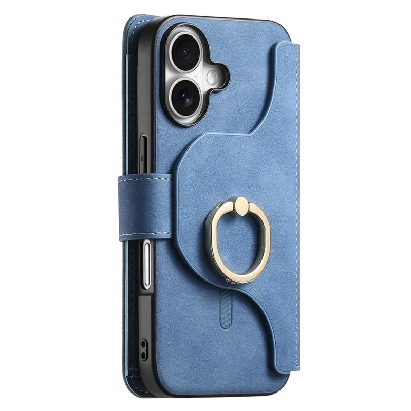 For iPhone 16 Plus Magnetic Leather Case with Detachable RFID Blocking Zipper Wallet Cover - Blue