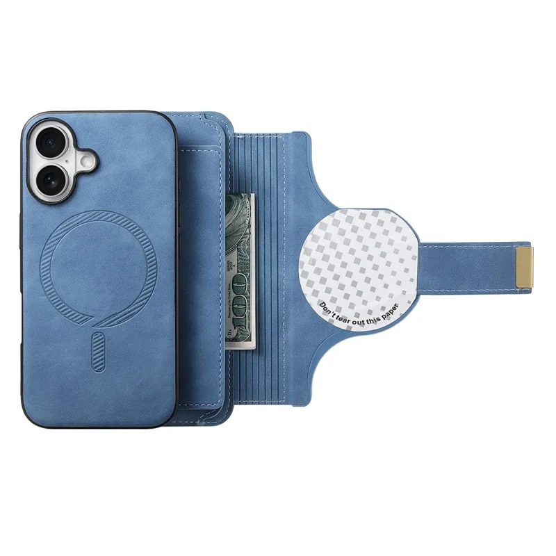 For iPhone 16 Plus Magnetic Leather Case with Detachable RFID Blocking Zipper Wallet Cover - Blue